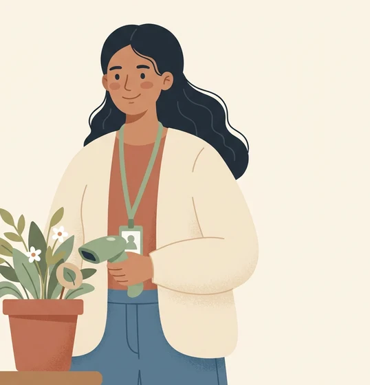 Priya, a garden centre buyer from the Sprout cast, with a potted plant